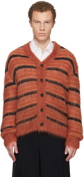 Marni Red & Black Fuzzy Wuzzy Stripe V-Neck Cardigan