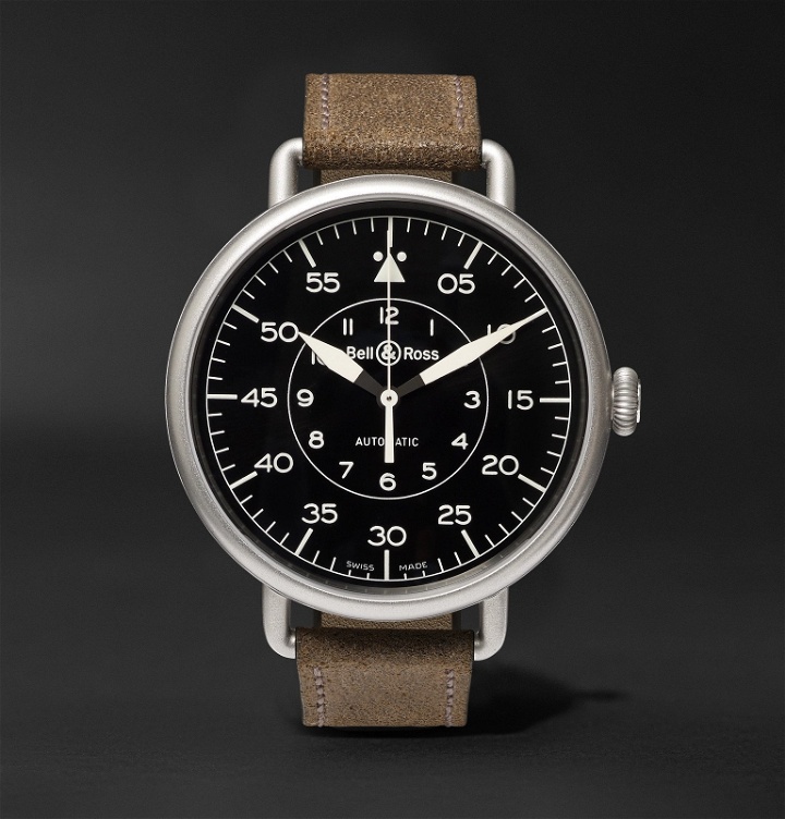 Photo: Bell & Ross - WW1-92 45mm Steel and Distressed Suede Watch, Ref. No. BRWW192‐MIL/SCA - Black
