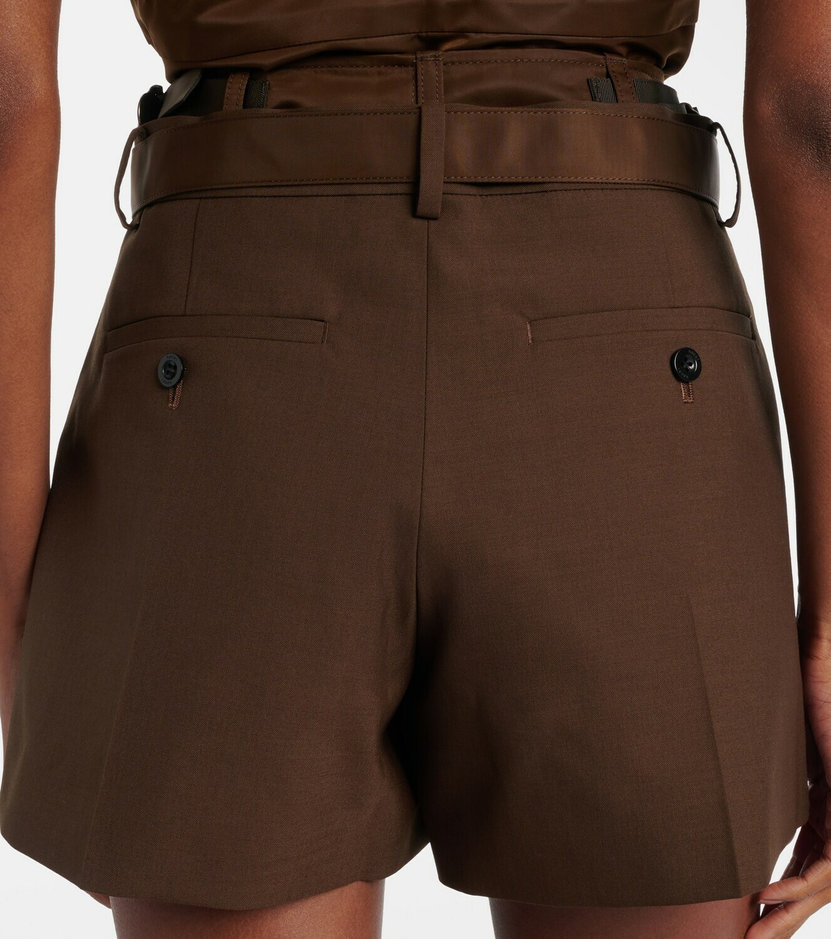 Sacai Belted satin-trimmed shorts