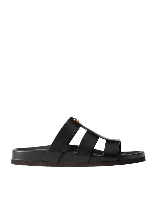 Photo: Valentino Garavani - Studshield Logo-Embellished Leather Sandals - Black