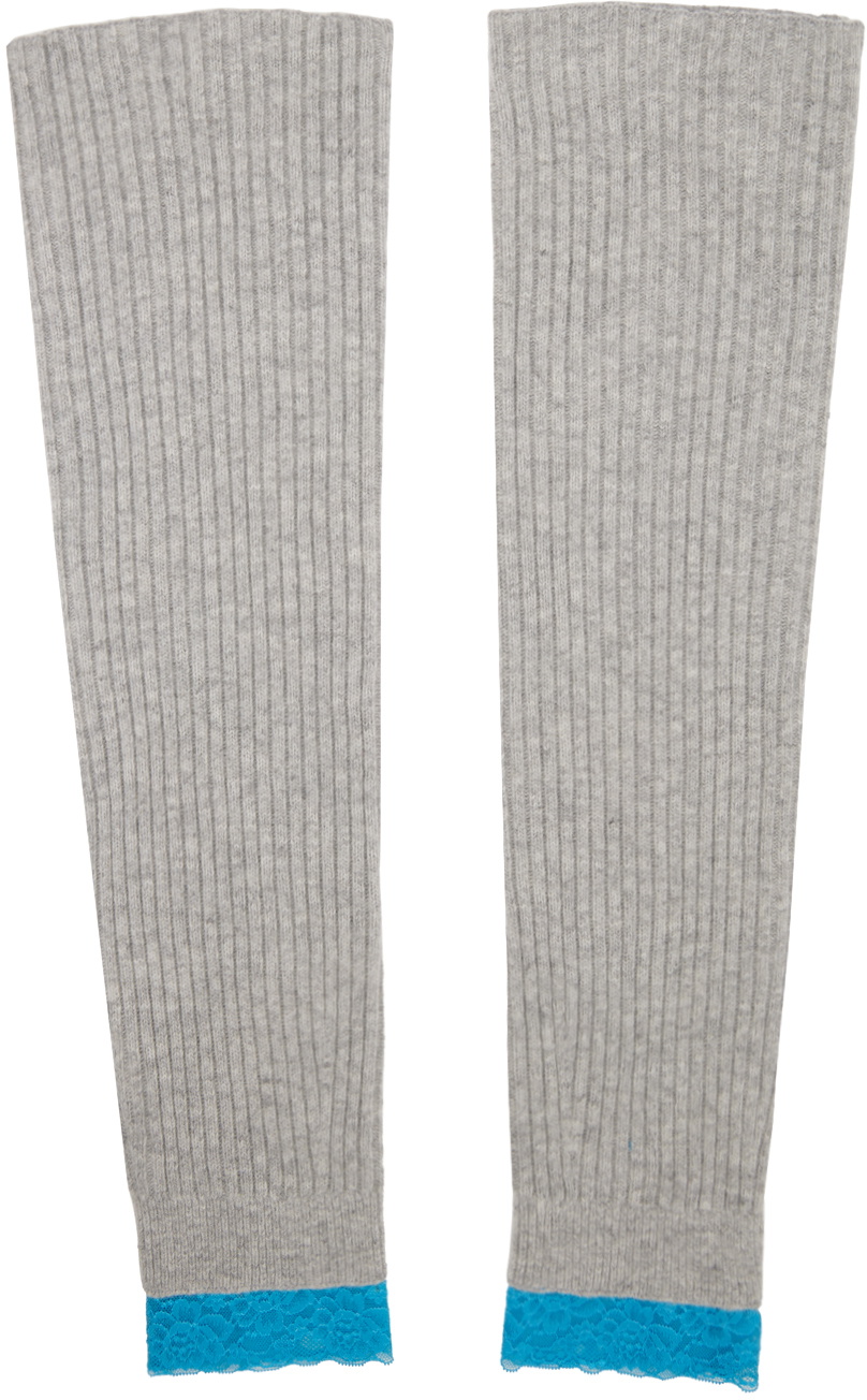 【ANDERSSON BELL】SHISHI KNIT LACE LEG WARMER (M/GREY) Andersson Bell Gray Ribbed Leg Warmers Andersson Bell
