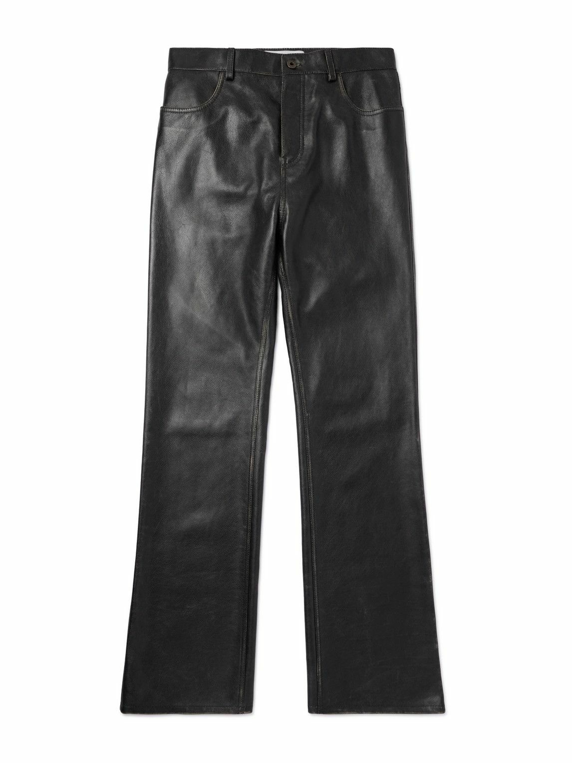 Photo: LOEWE - Straight-Leg Distressed Full-Grain Leather Trousers - Black