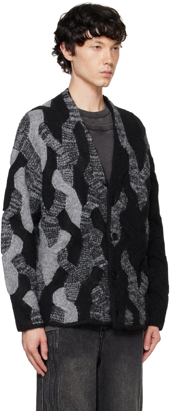 Feng Chen Wang Black & Gray Gradient Cable Cardigan