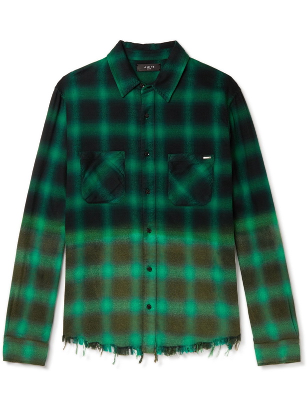 Photo: AMIRI - Distressed Dégradé Bleached Checked Cotton-Blend Flannel Shirt - Green - S