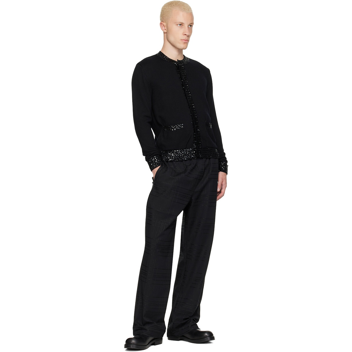 Ernest W. Baker Black Sequin Trim Cardigan