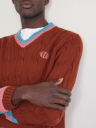 BODE - Logo-Embroidered Cable-Knit Cotton Sweater - Brown