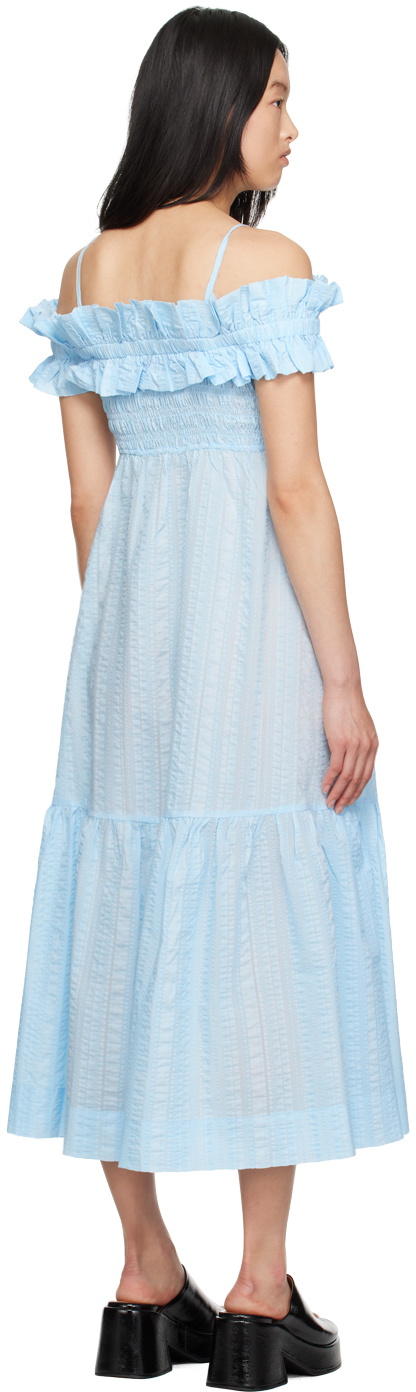 GANNI Blue Smock Maxi Dress GANNI