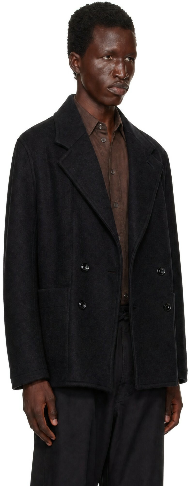 LEMAIRE Black Short Double-Breasted Coat