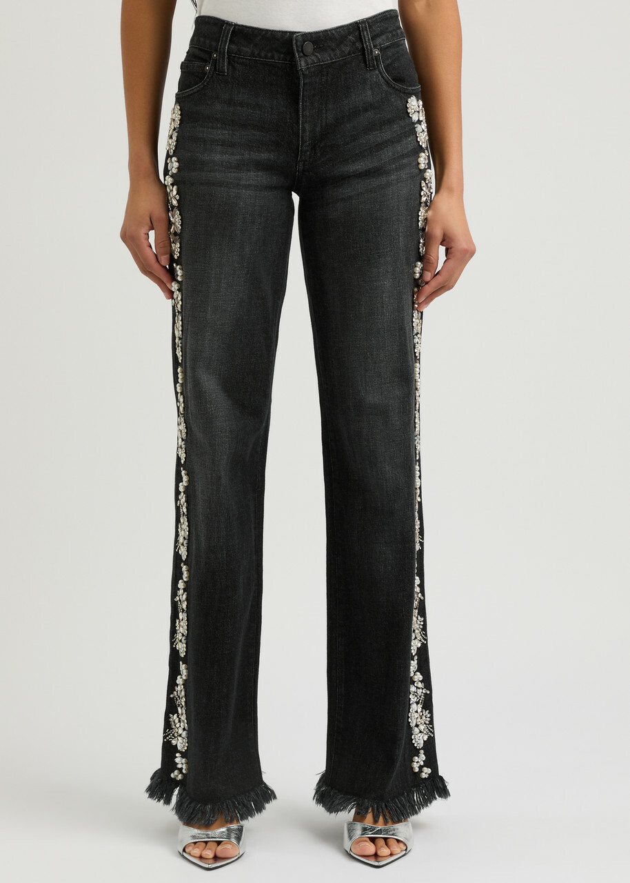 Alice + Olivia Roxie Embellished Straight-leg Jeans Black