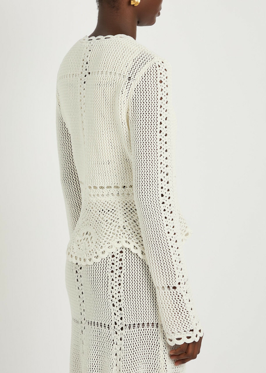 Erdem Scalloped Crochet Cotton Cardigan Ivory