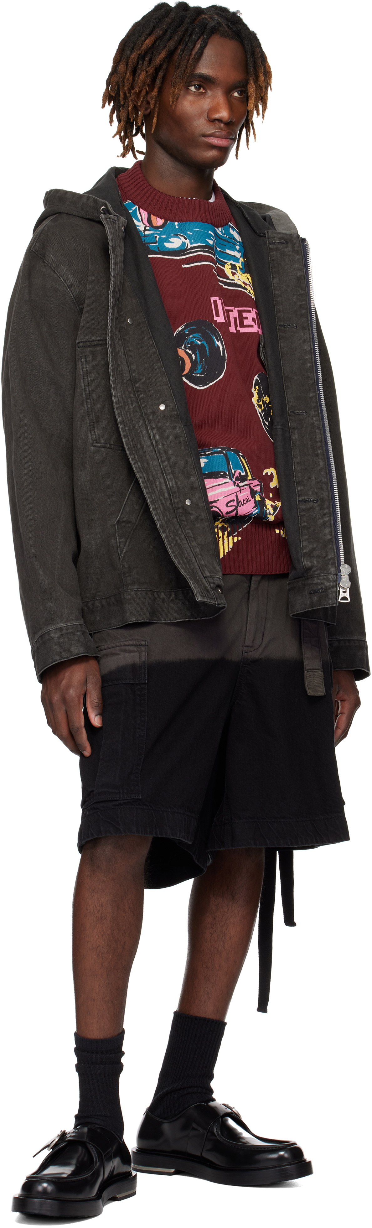 sacai Gray Hooded Denim Jacket Sacai