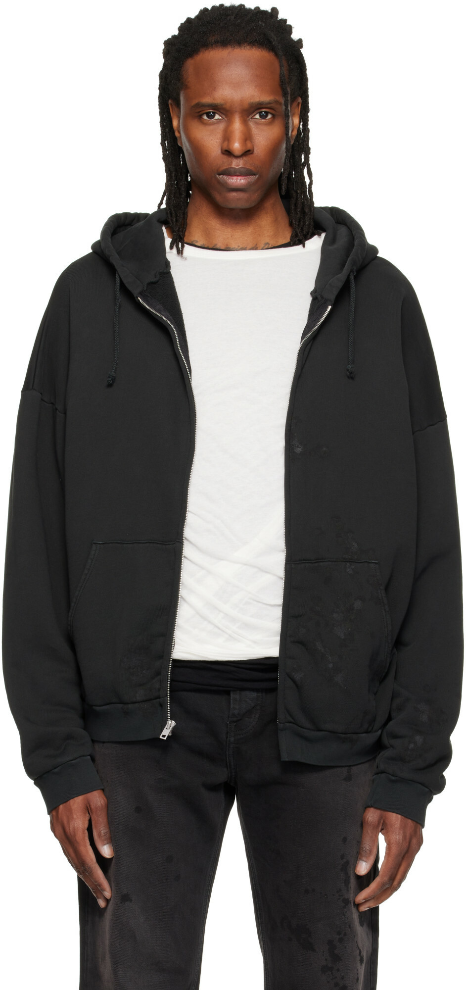 ALEXANDER DIGENOVA Black Zip Up Painter Hoodie