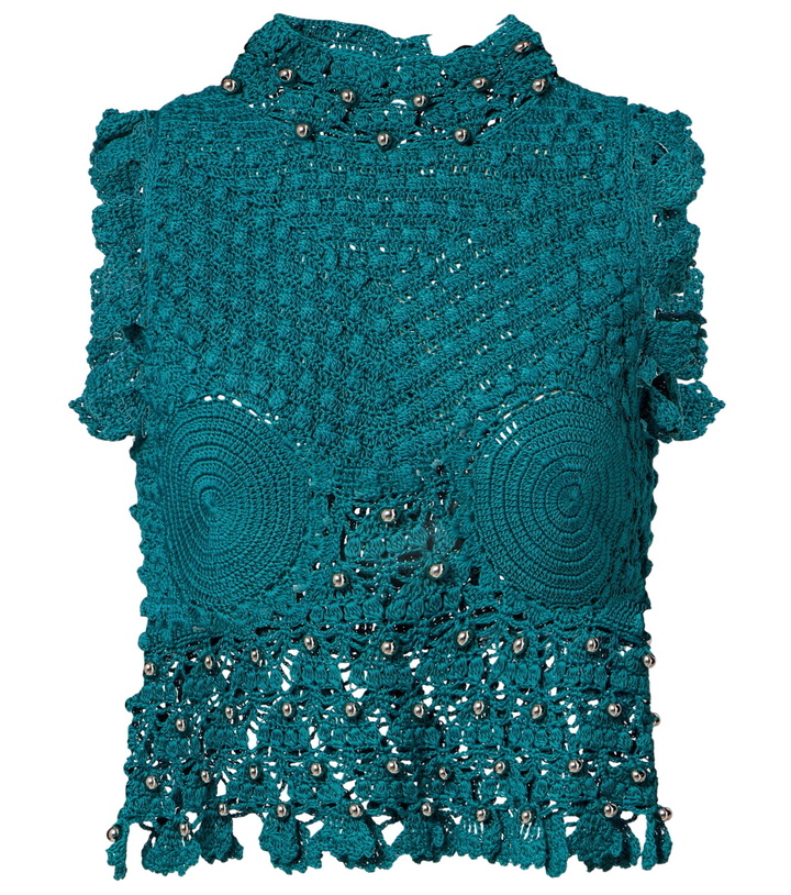Photo: Rabanne Embellished cotton crochet top