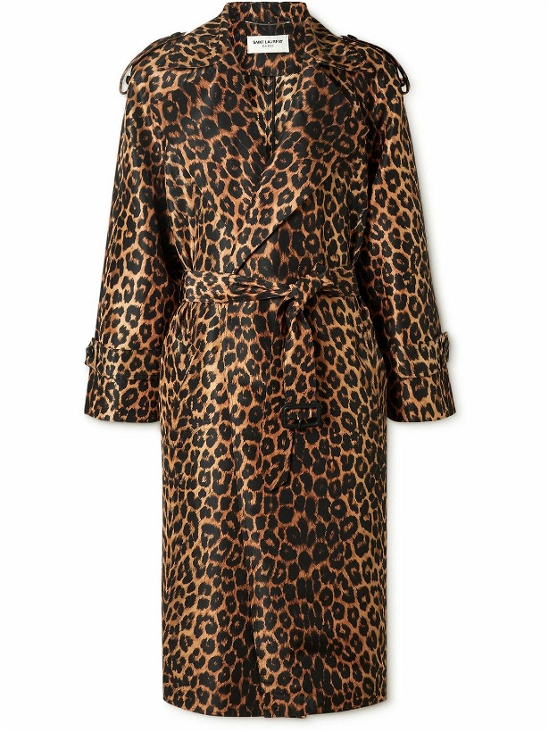 Photo: SAINT LAURENT - Leopard-Print Silk-Voile Trench Coat - Brown