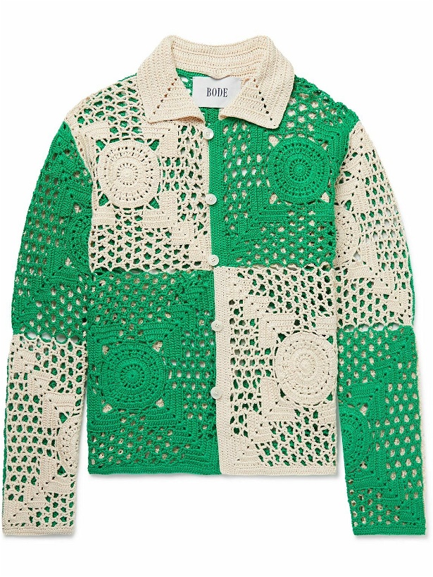 Photo: BODE - Colour-Block Crochet-Knit Cotton Shirt - Green