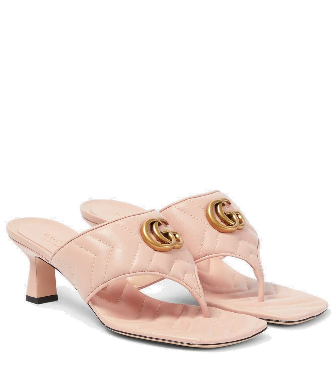 Gucci★Pink Leather Raffia GG Marmont Espadrille Sandals Gucci Women's Pink Leather Raffia GG Marmont Espadrille Flat