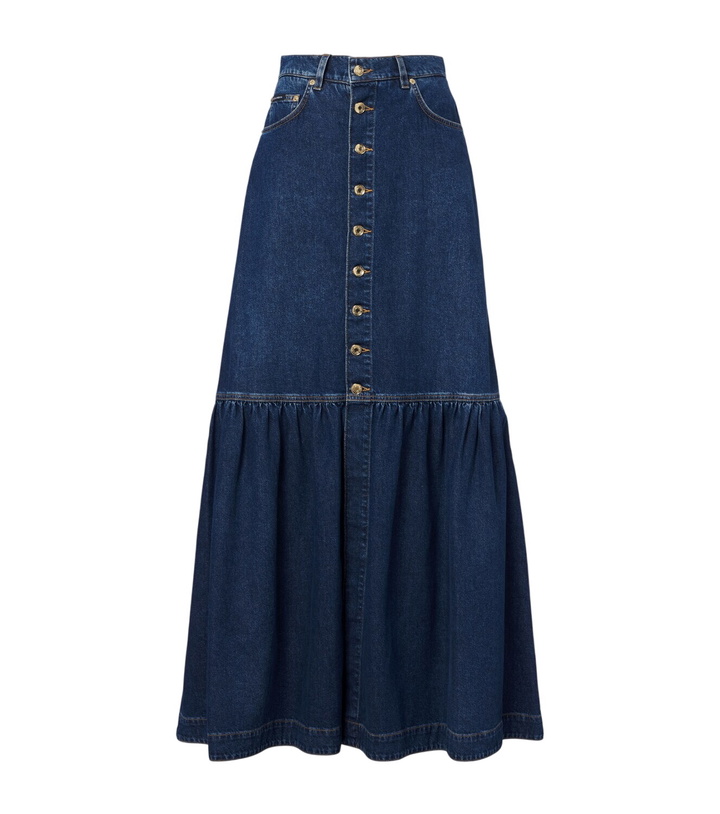 Photo: Dolce&Gabbana Denim tiered maxi skirt