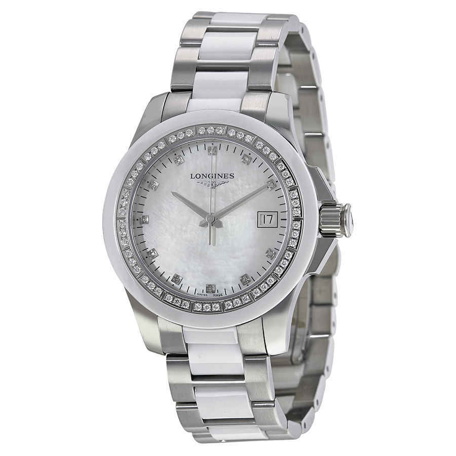 Longines Conquest White Ceramic Diamond Ladies Watch L32810877