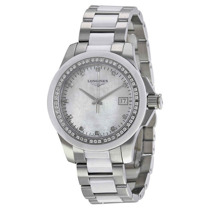 Photo: Longines Conquest White Ceramic Diamond Ladies Watch L32810877