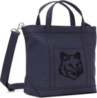 Maison Kitsuné Navy Fox Head Small Tote