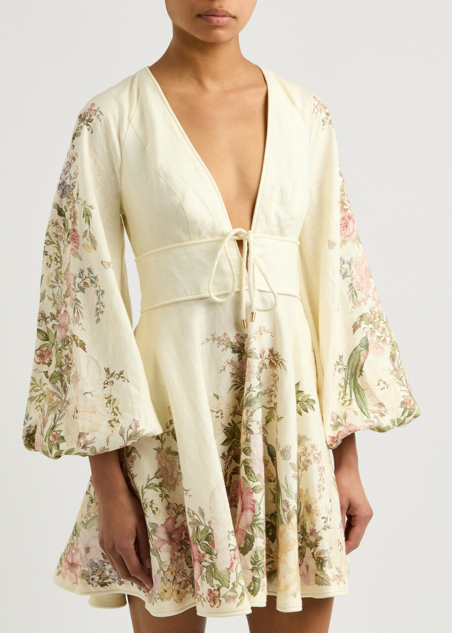 【Zimmermann】Ascension floral linen minidress ZIMMERMANN Ascension floral-print linen mini dress | NET-A