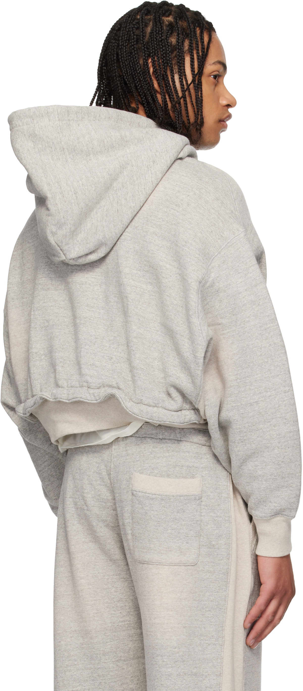 R13 Gray Cinched Hem Popover Hoodie