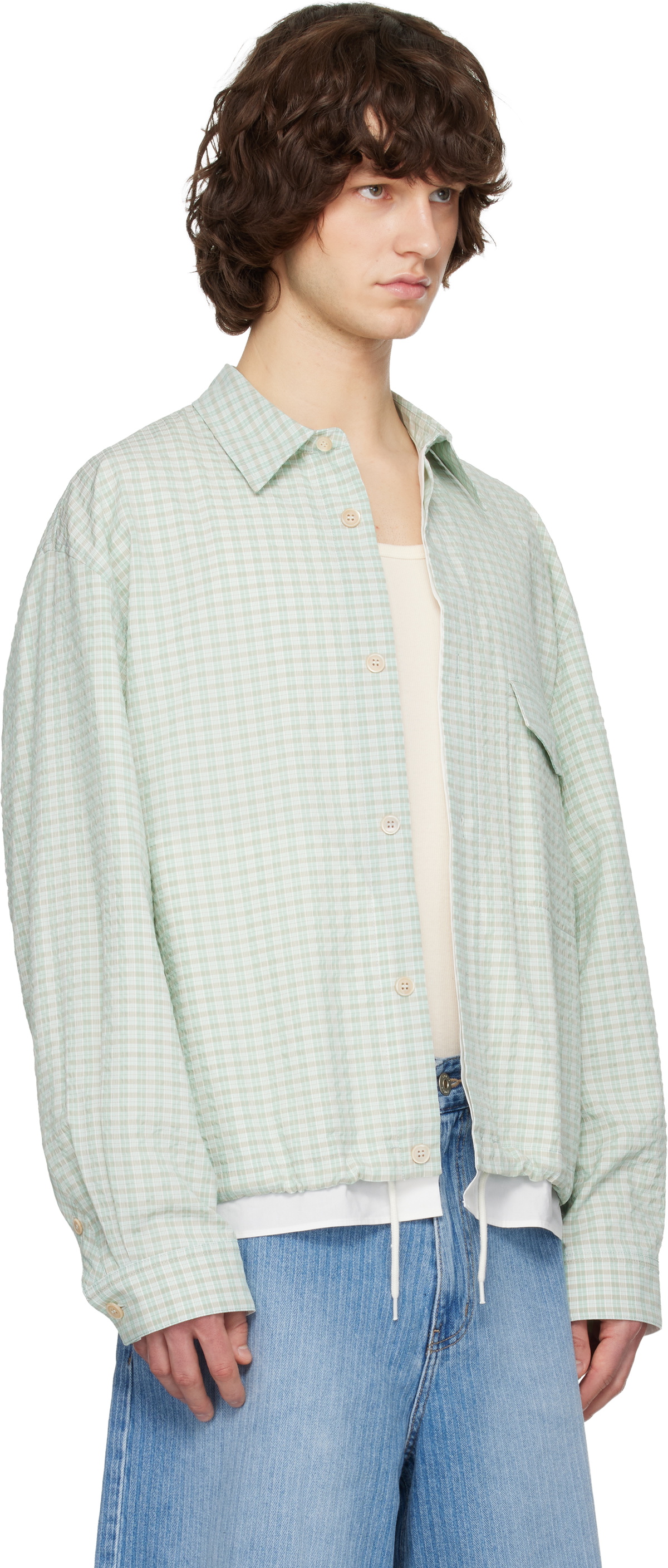 Solid Homme Green & White Layered Check Out Shirt