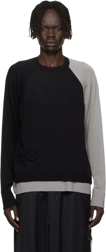 Photo: Y-3 Black & Gray Logo Knit Sweater