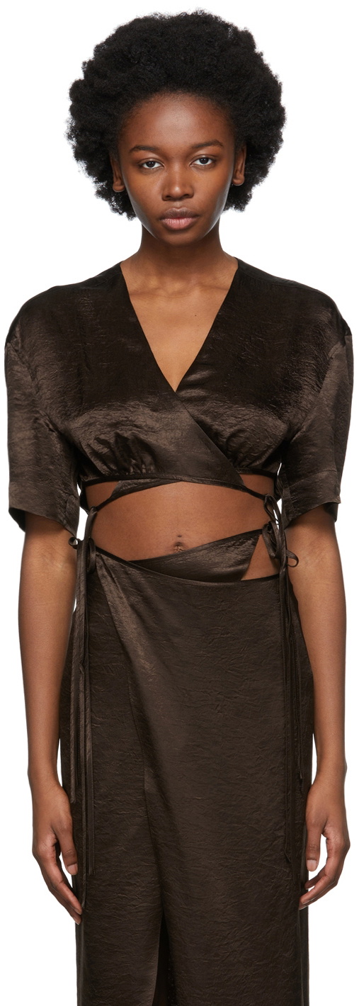 Yuzefi Brown Wrap Top T-Shirt