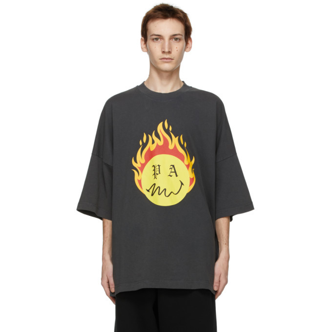 Photo: Palm Angels Black Smiley Edition Burning Head T-Shirt