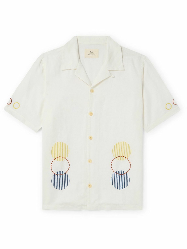Photo: Folk - Damien Poulain Convertible-Collar Embroidered Linen and Cotton-Blend Shirt - Neutrals