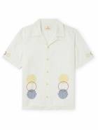 Folk - Damien Poulain Convertible-Collar Embroidered Linen and Cotton-Blend Shirt - Neutrals