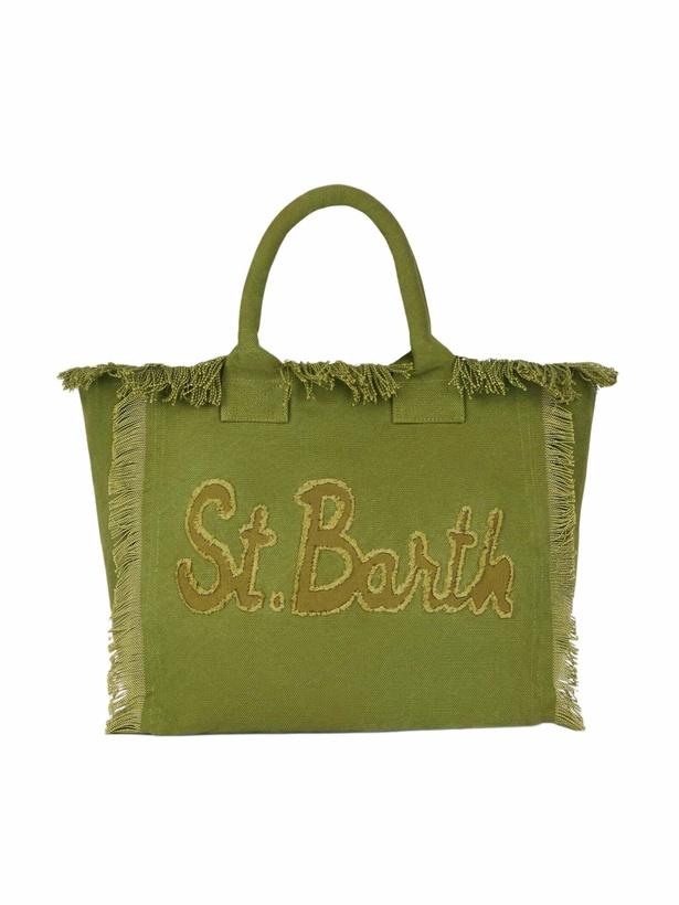 Photo: MC2 Saint Barth Military Green Cotton Canvas Vanity Tote Bag With Logo Patch