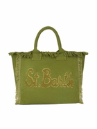 MC2 Saint Barth Military Green Cotton Canvas Vanity Tote Bag With Logo Patch