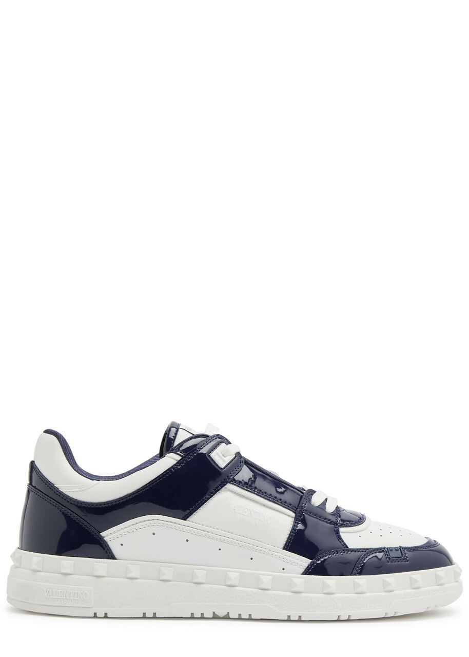 Valentino Freedots Panelled Leather Sneakers White And Blue