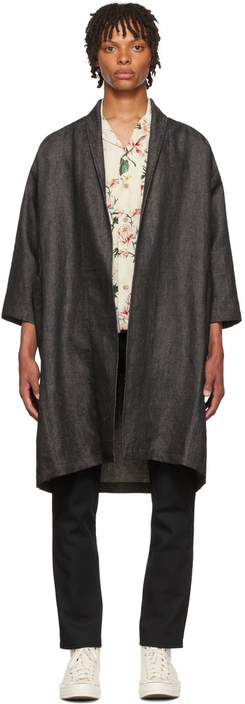 Naked & Famous Denim Black Linen Overcoat Naked and Famous Denim