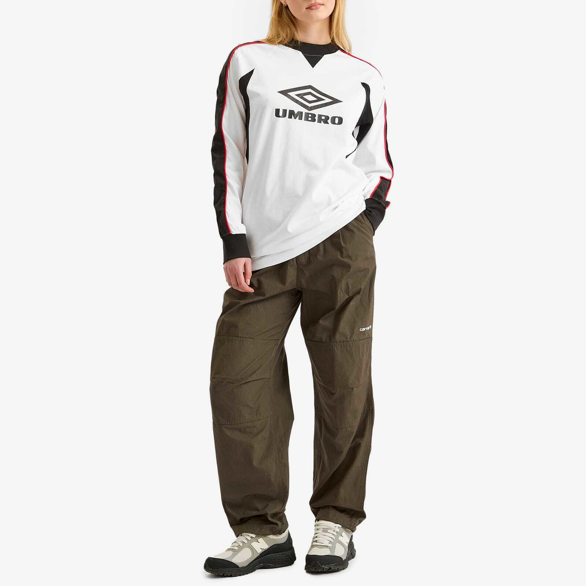 Umbro Panelled Long Sleeve Football Jersey in Brillant White Umbro