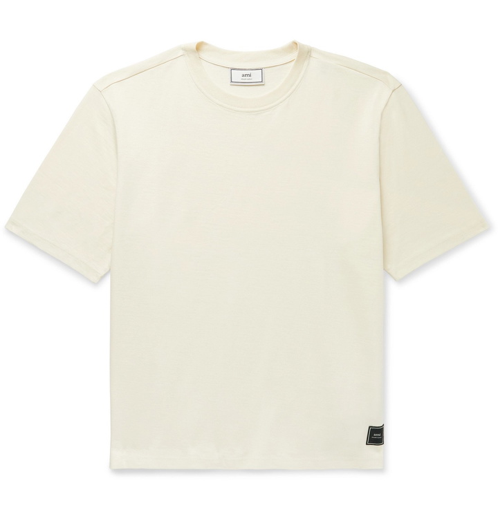 Photo: AMI - Logo-Appliquéd Cotton-Jersey T-Shirt - Neutrals