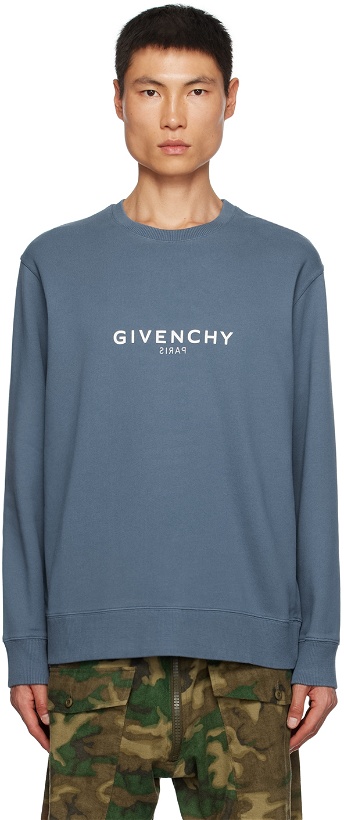 Photo: Givenchy Blue Reverse Print Sweatshirt