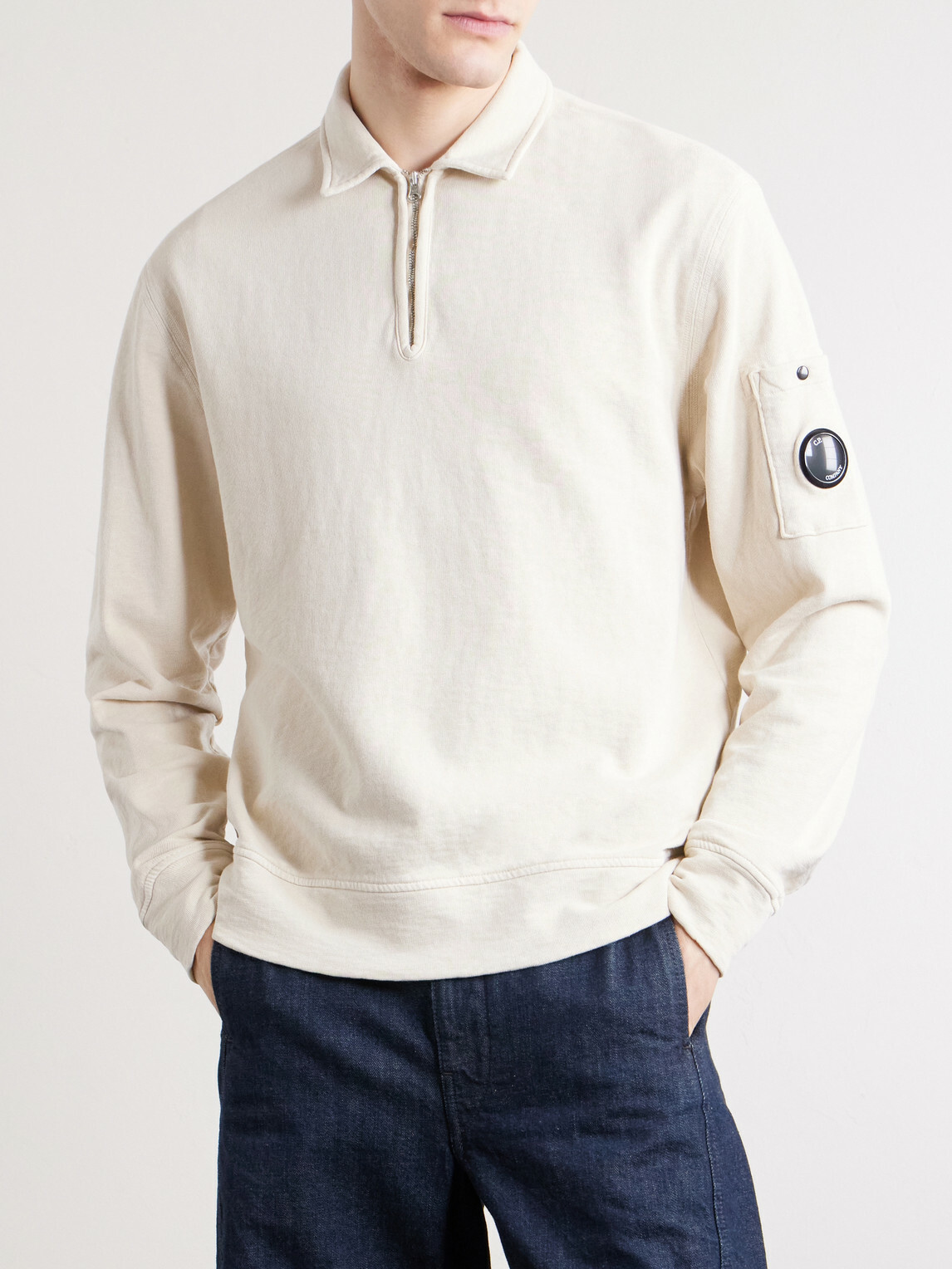 C.P. Company - Logo-Appliquéd Cotton Half-Zip Sweater - Neutrals