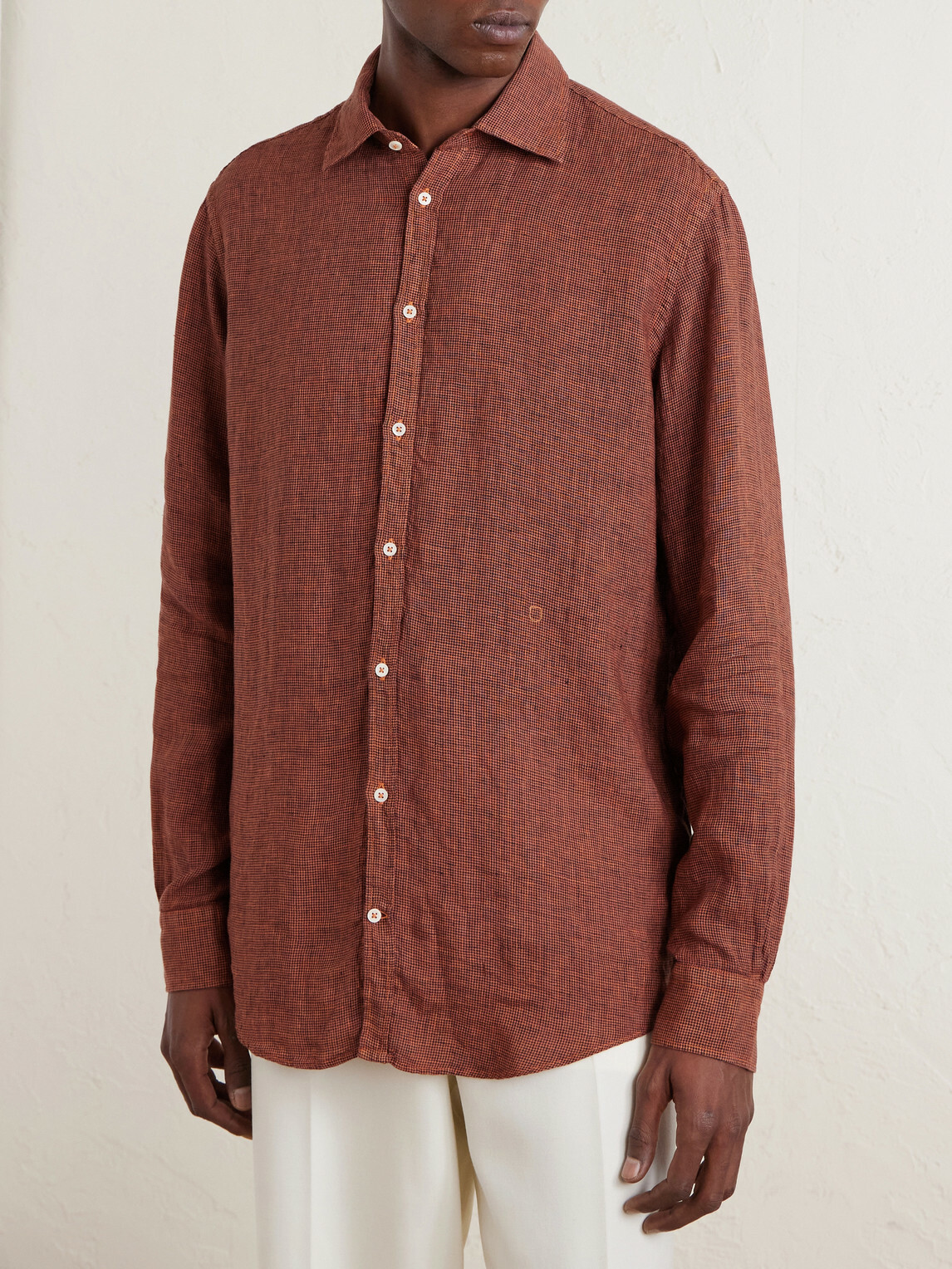 Massimo Alba - Genova Houndstooth Cotton Shirt - Orange
