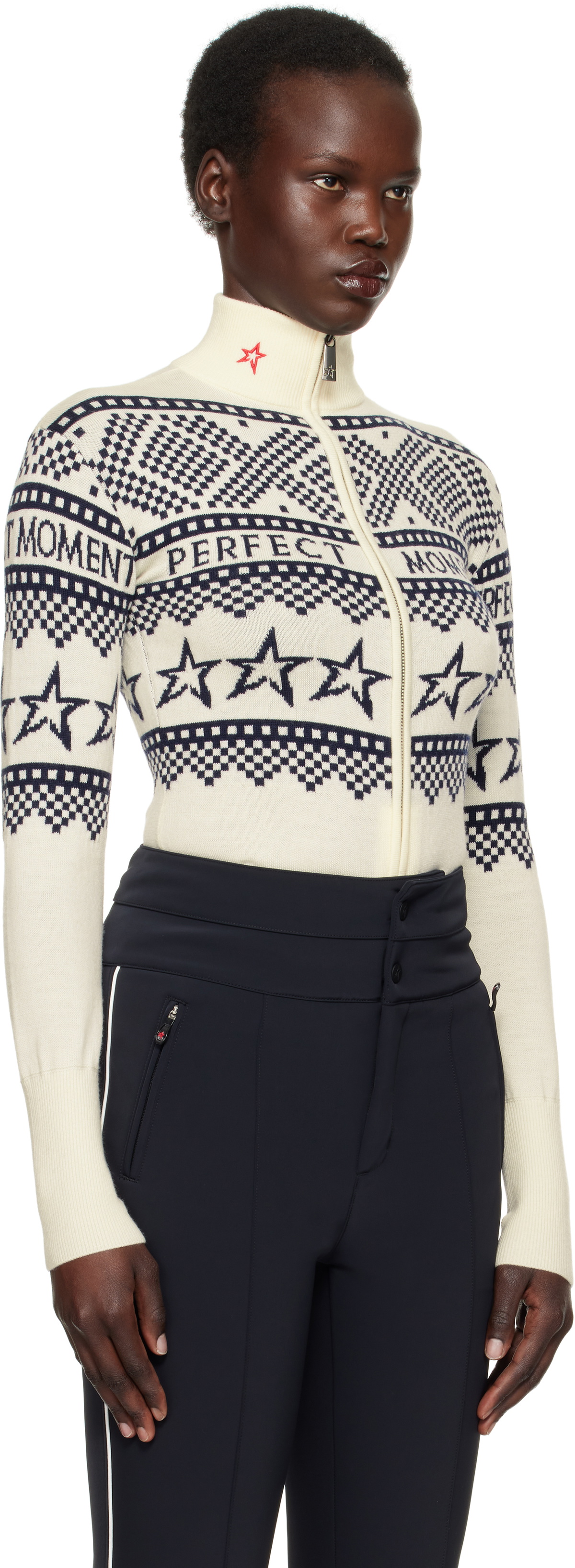 Perfect Moment White Intarsia-Knit Merino Wool Bodysuit
