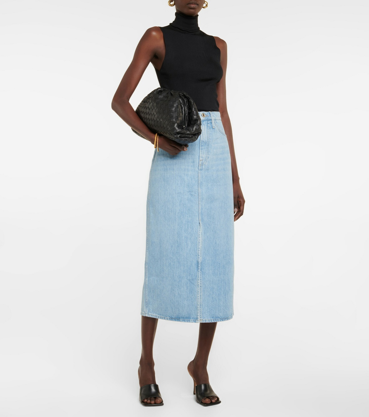 Frame - Le Italien high-rise denim midi skirt Frame Denim