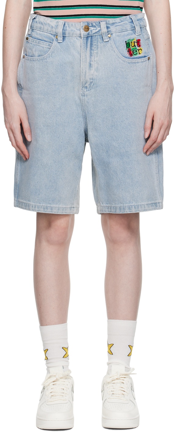 Photo: Butter Goods Blue Embroidered Denim Shorts