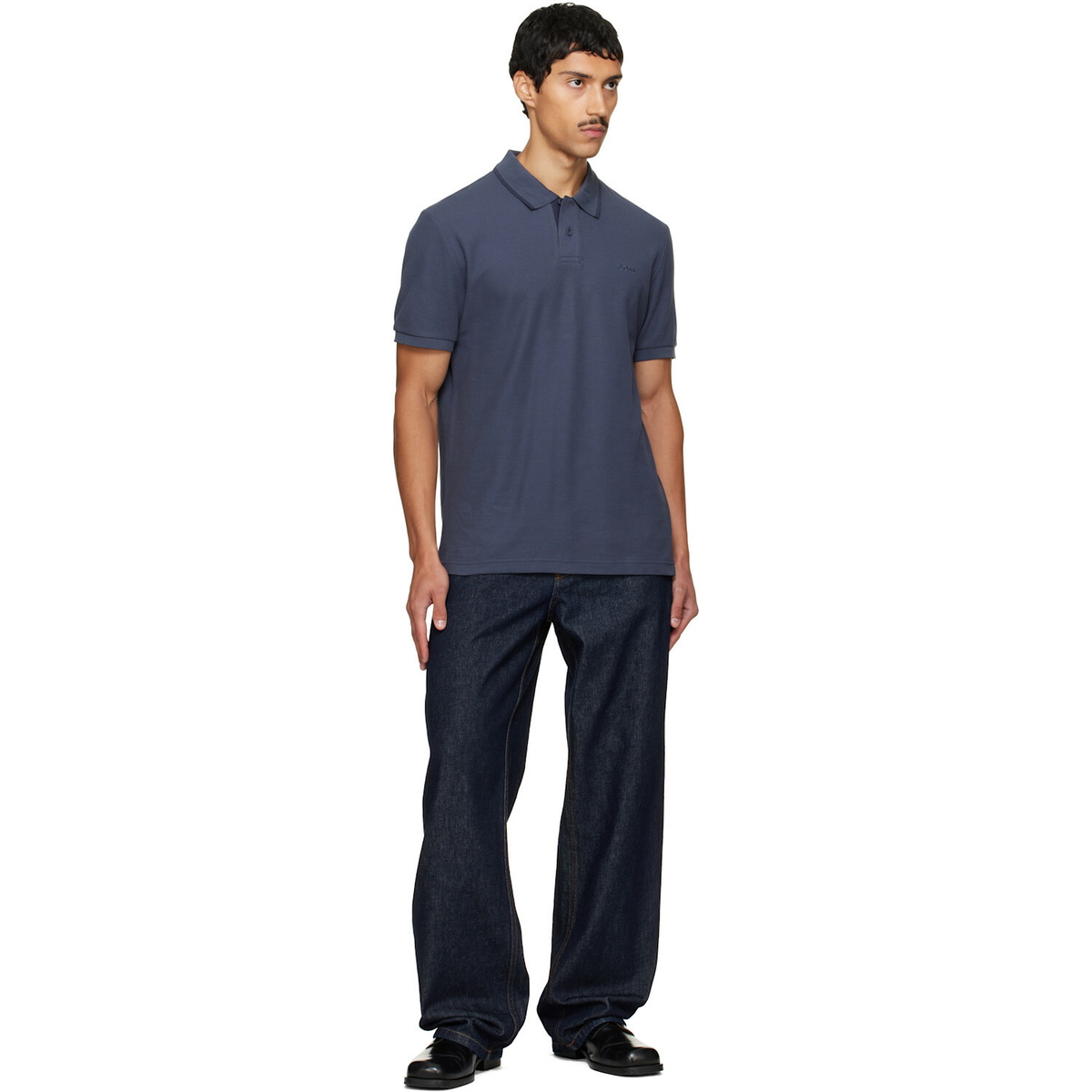 BOSS Navy Regular-Fit Honeycomb-Structured Cotton Pique Polo