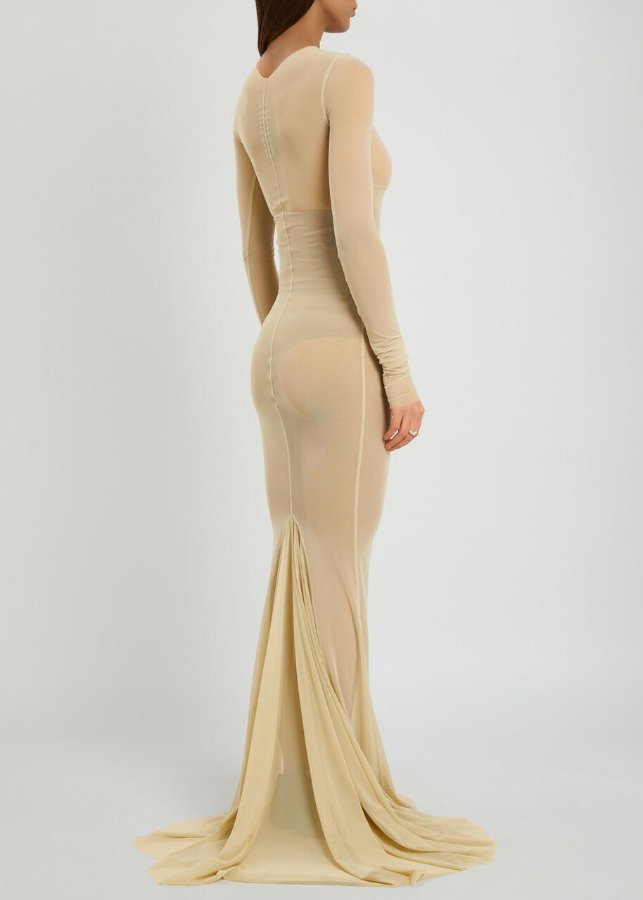 Rick Owens Temple Panelled Stretch-tulle Gown Sand