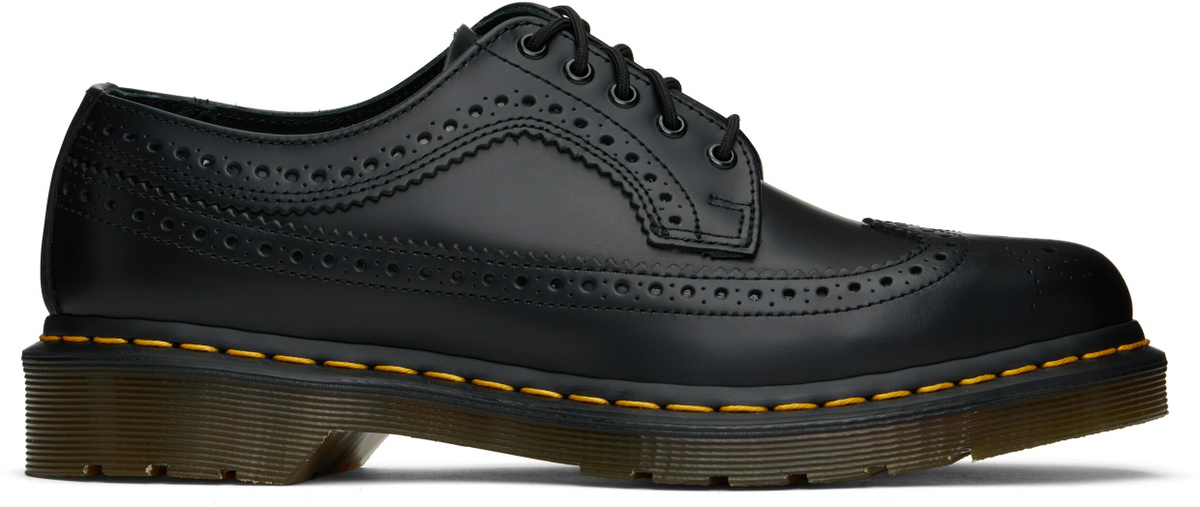 Dr. Martens Black 3989 Yellow Stitch Smooth Brogue Derbys