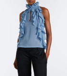 McQueen Ruffled cutout silk georgette top