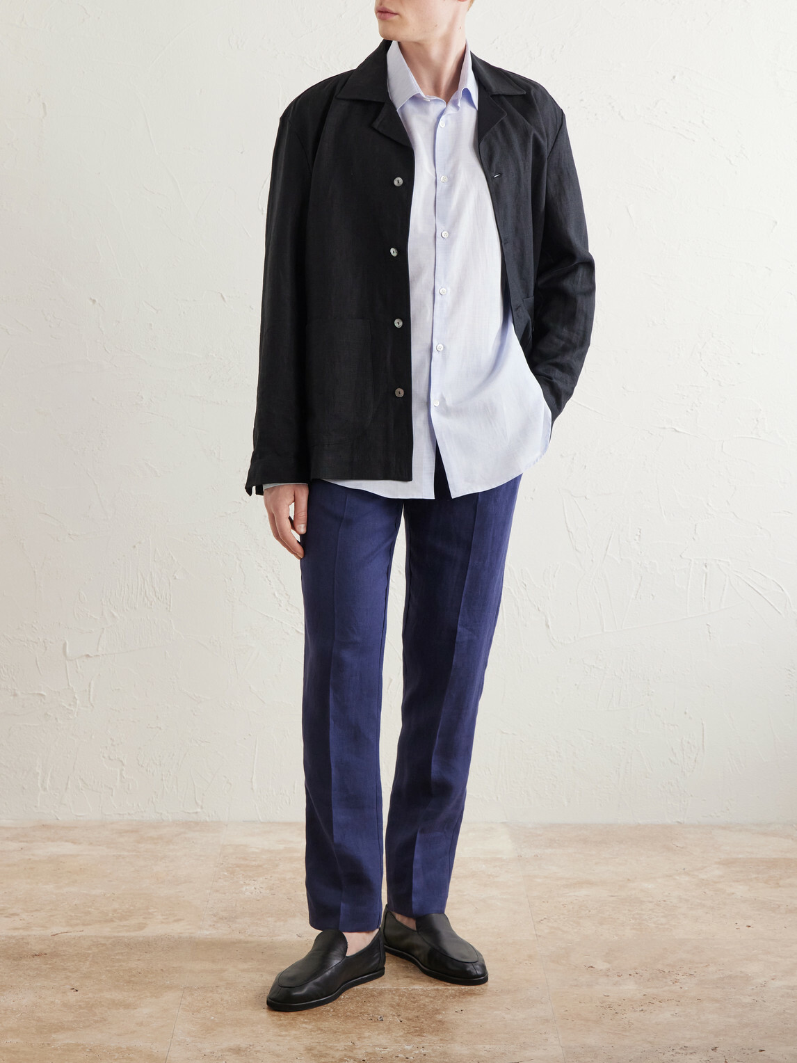 Sunspel - Straight-Leg Pleated Linen Suit Trousers - Blue
