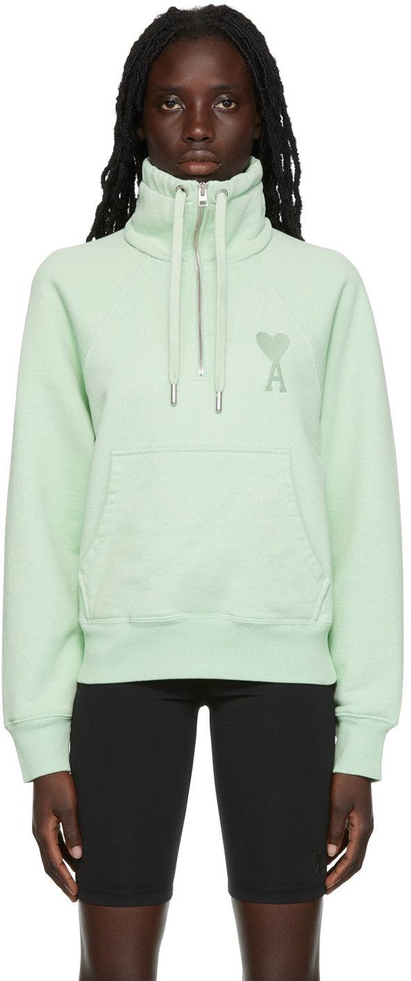 AMI Paris Green Ami de Cœur Half-Zip Sweatshirt AMI